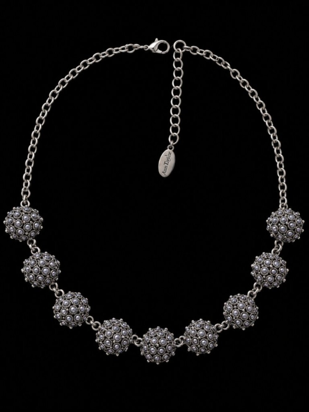 Ann Taylor Dark Romance Metal Goth Silver-Tone Beaded Statement Necklace